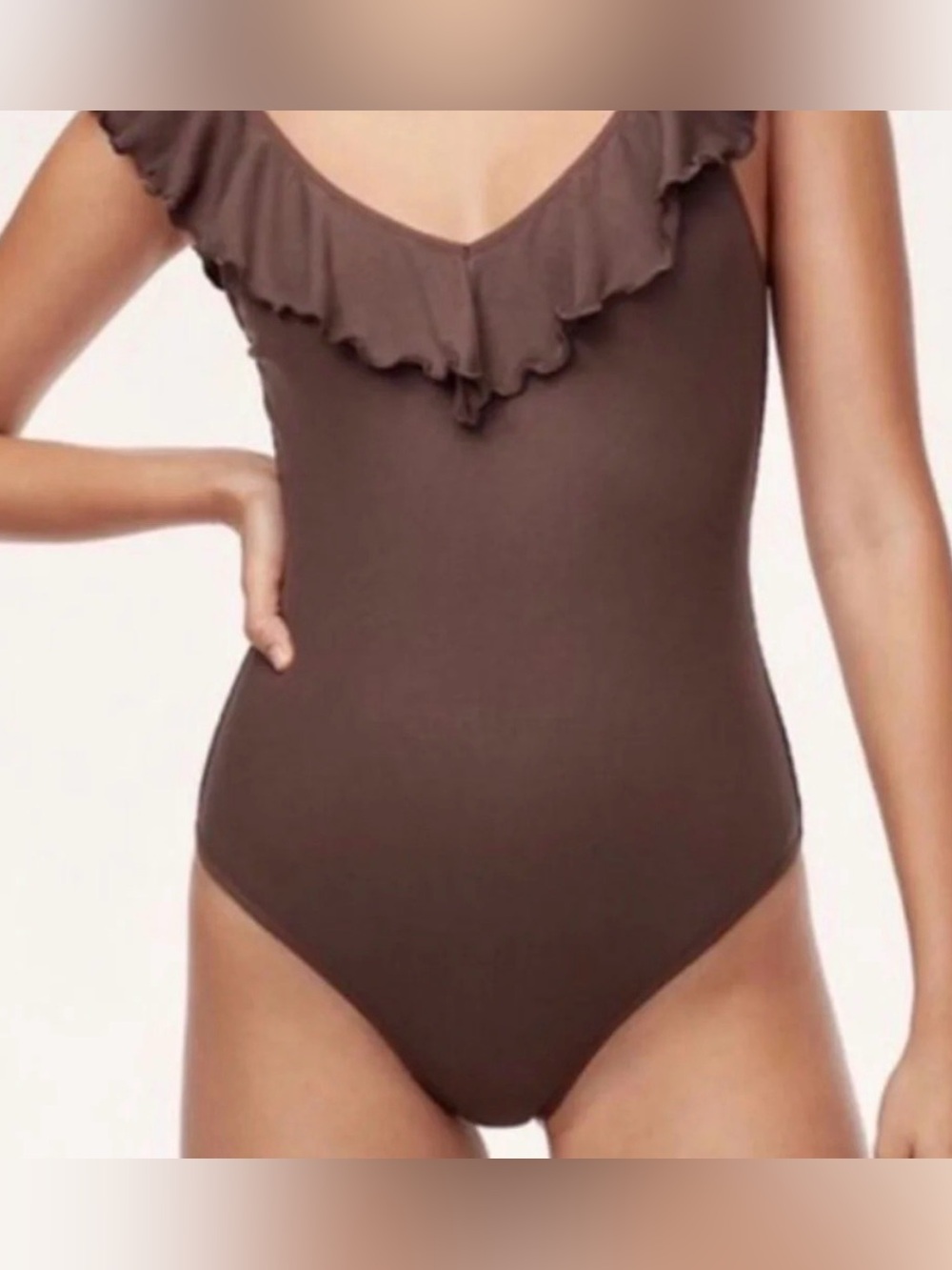 Aritzia Wilfred Brown Ruffle “Danette” Tank Top Bodysuit